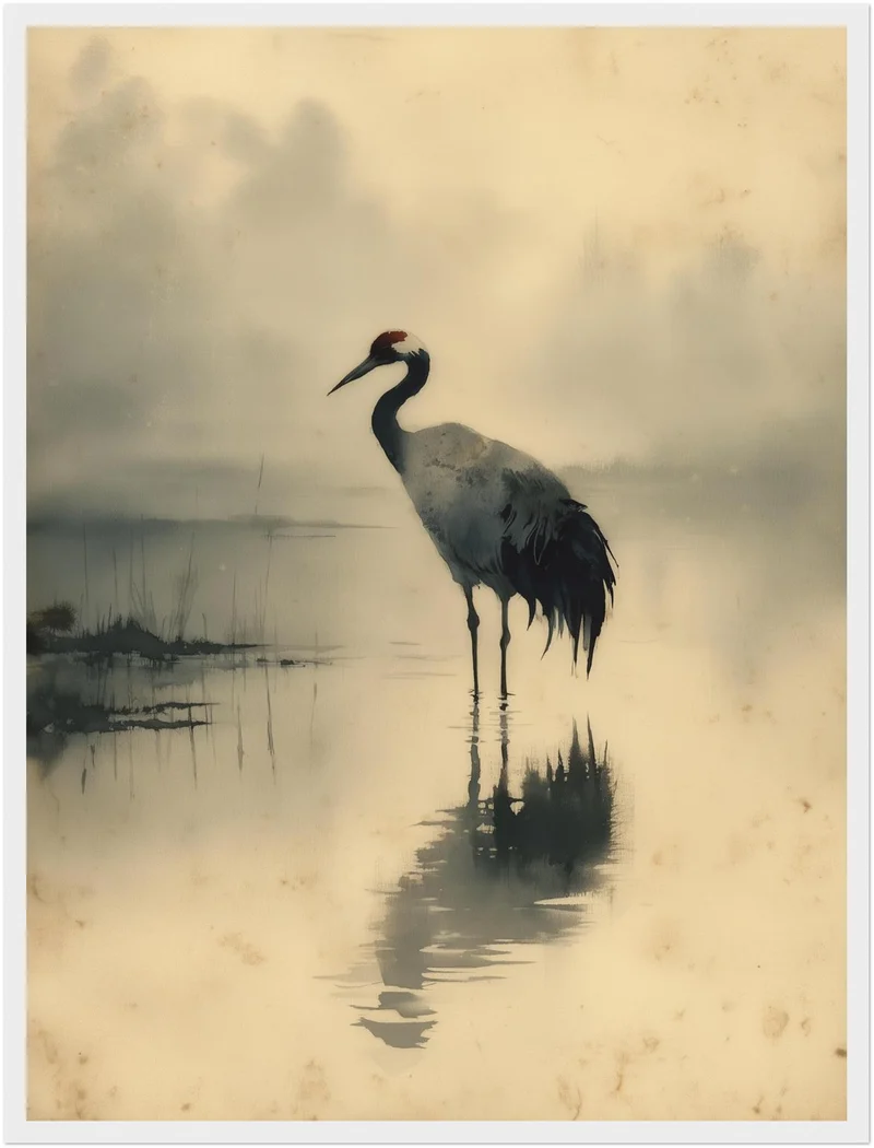 Kranich im Nebel Poster