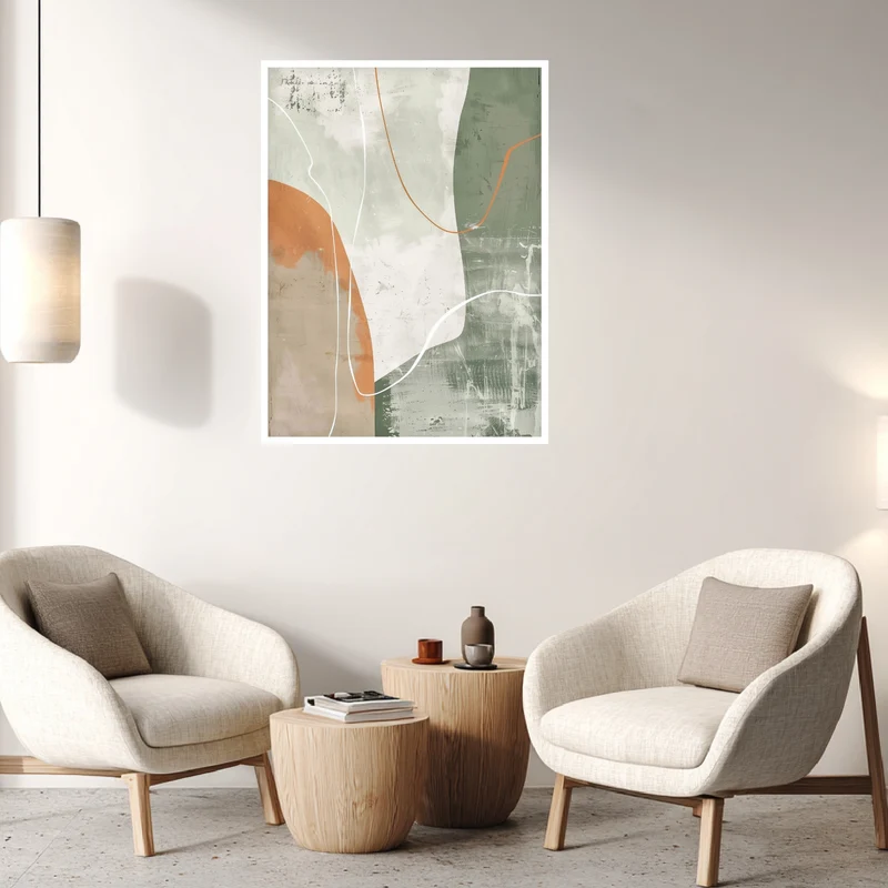 Abstrakte Linien Grün Orange Leinwandbild