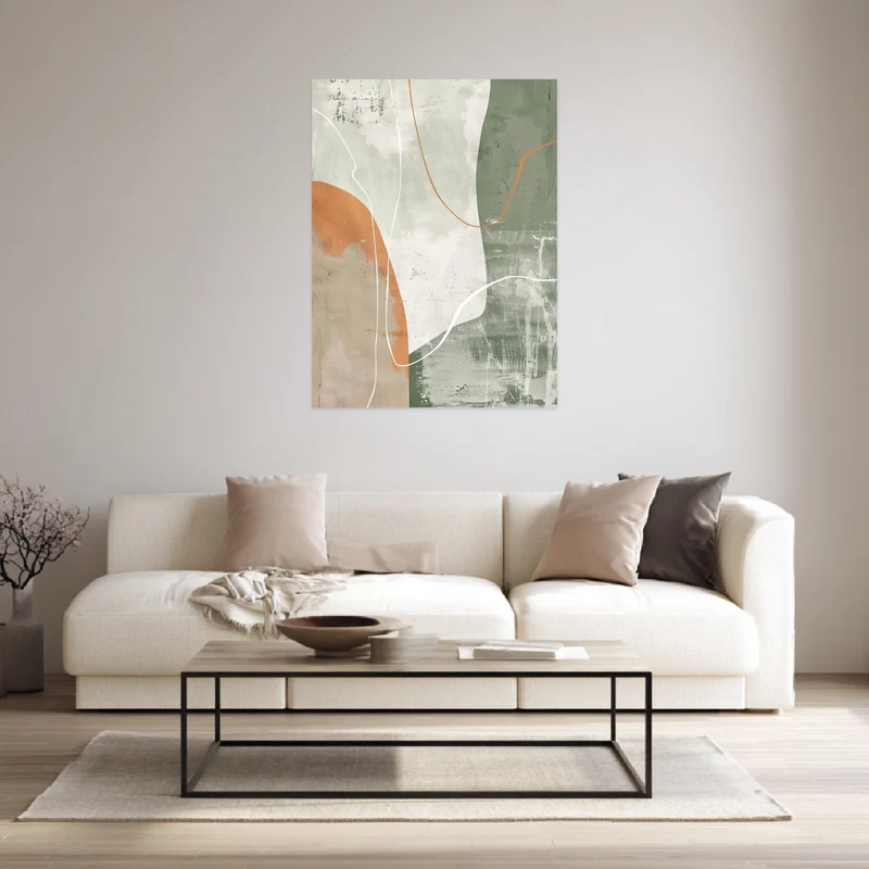Abstrakte Linien Grün Orange Leinwandbild