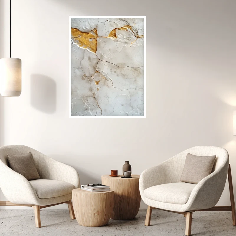 Kintsugi Textur weiß Gold Leinwandbild