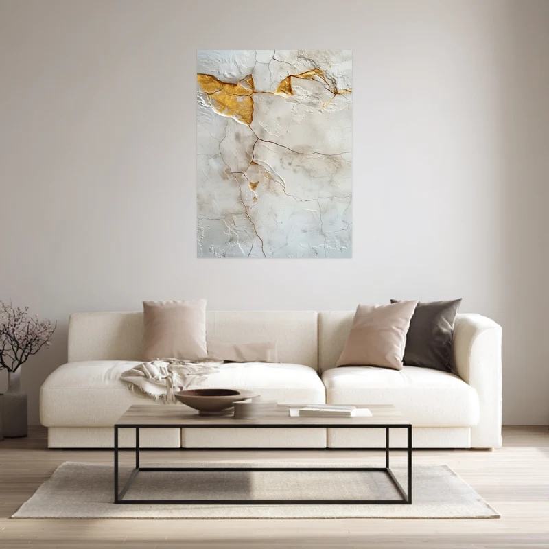 Kintsugi Textur weiß Gold Leinwandbild