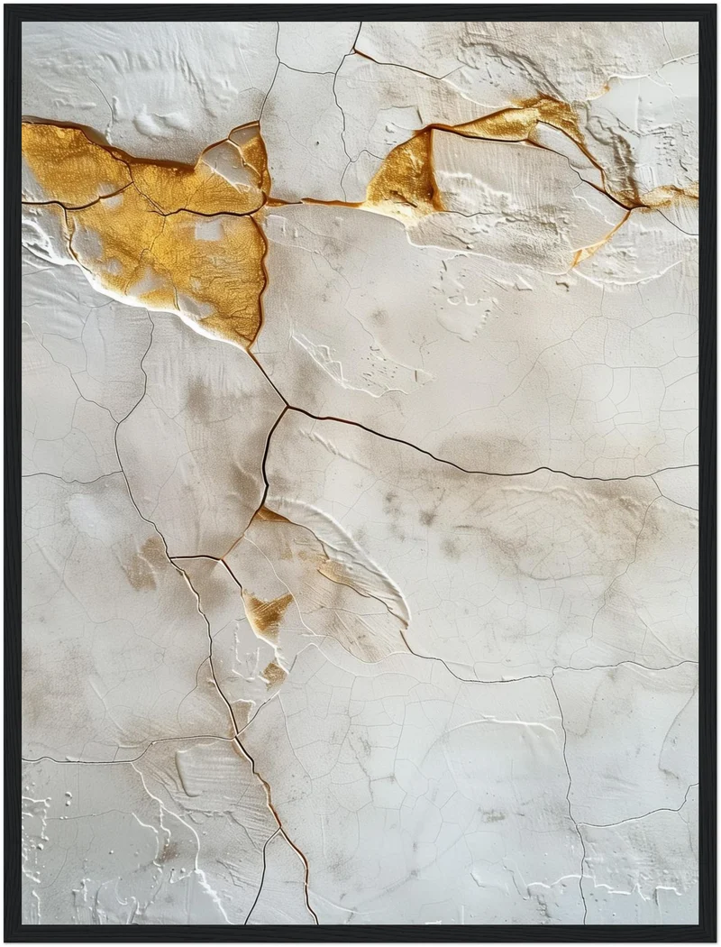 Kintsugi Textur Weiß Gold Poster