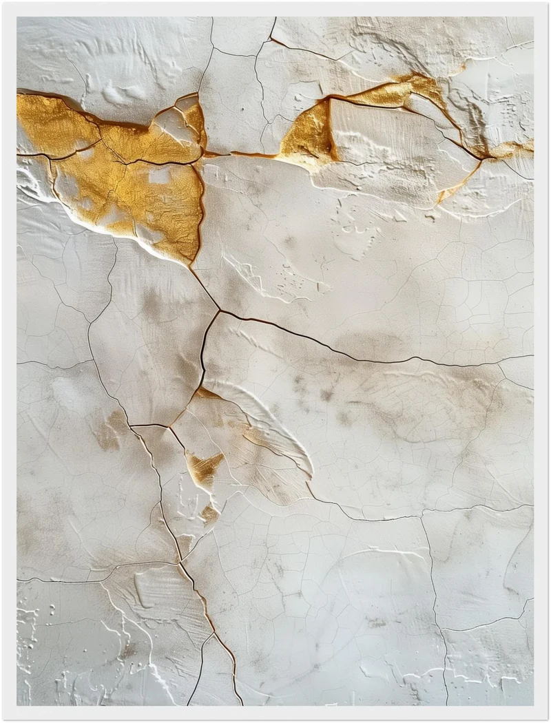 Kintsugi Textur Weiß Gold Poster