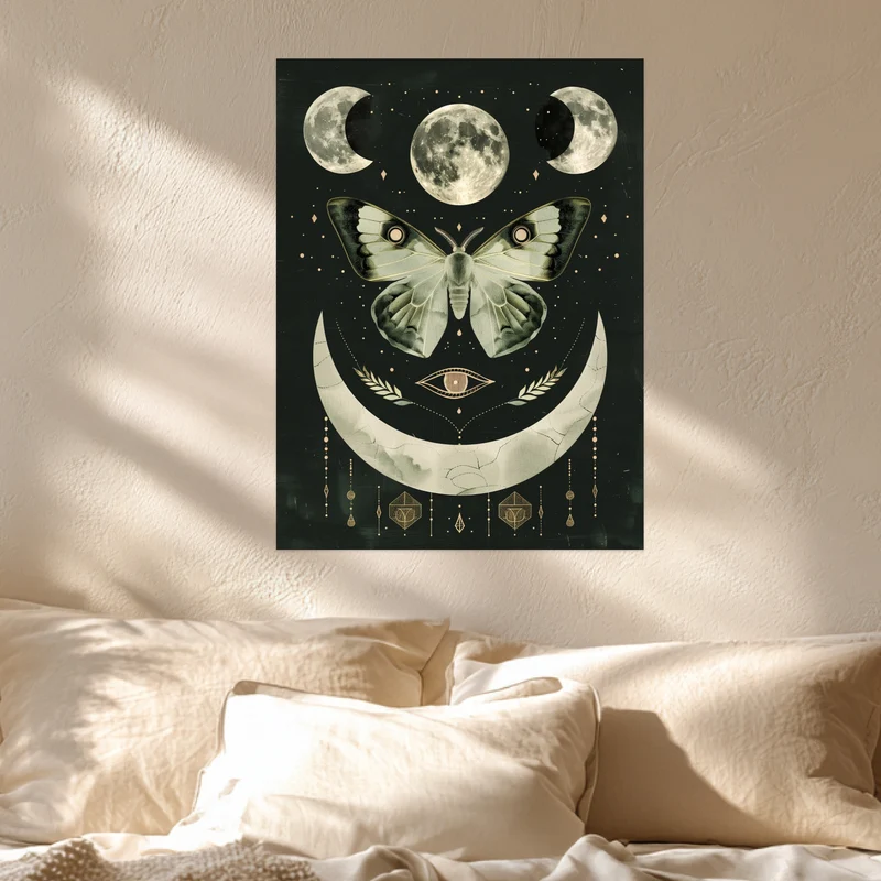 Mondphasen mit Motte Leinwandbild
