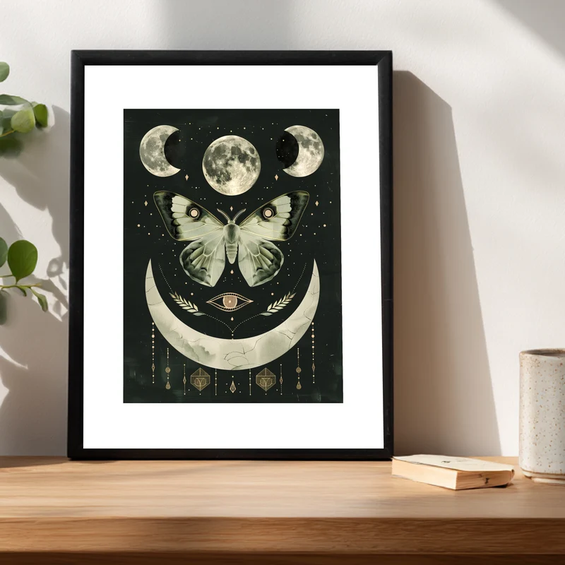 Mondphasen mit Motte Poster