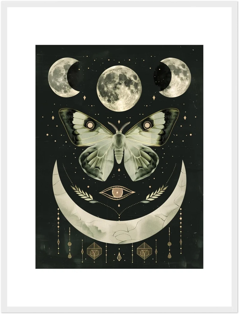 Mondphasen mit Motte Poster