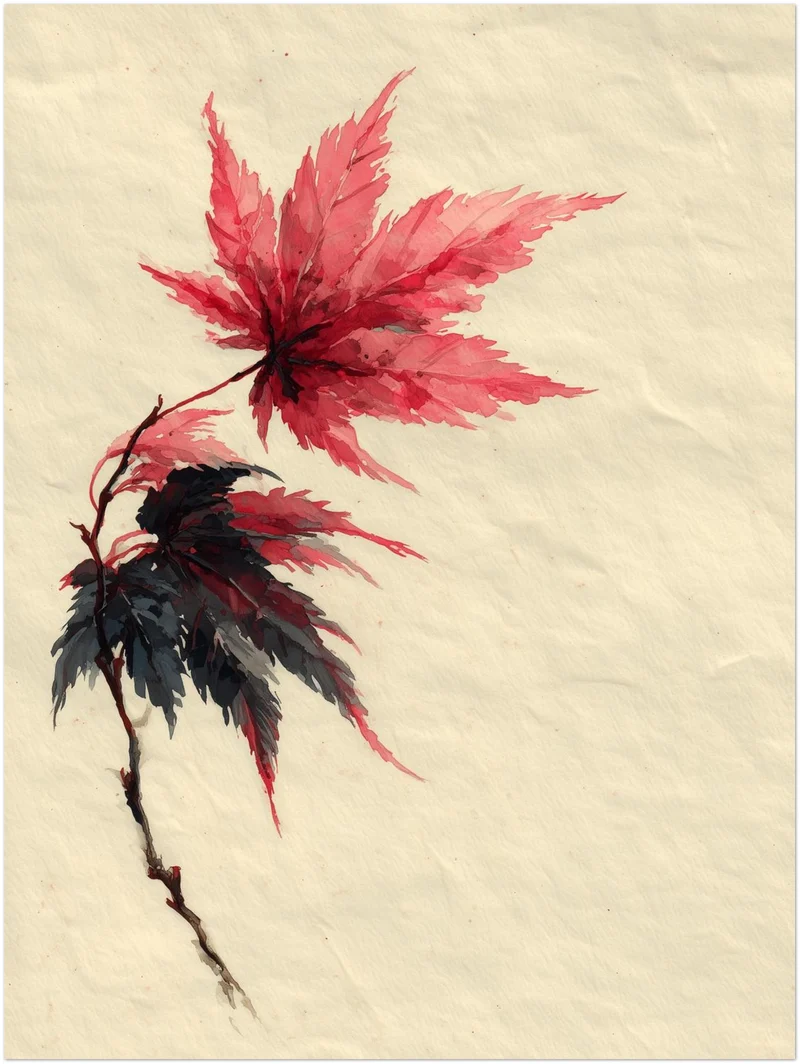Ahornzweig Aquarell Leinwand