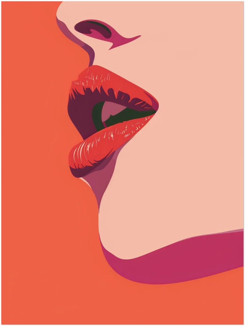 Rote Lippen Illustration Leinwandbild