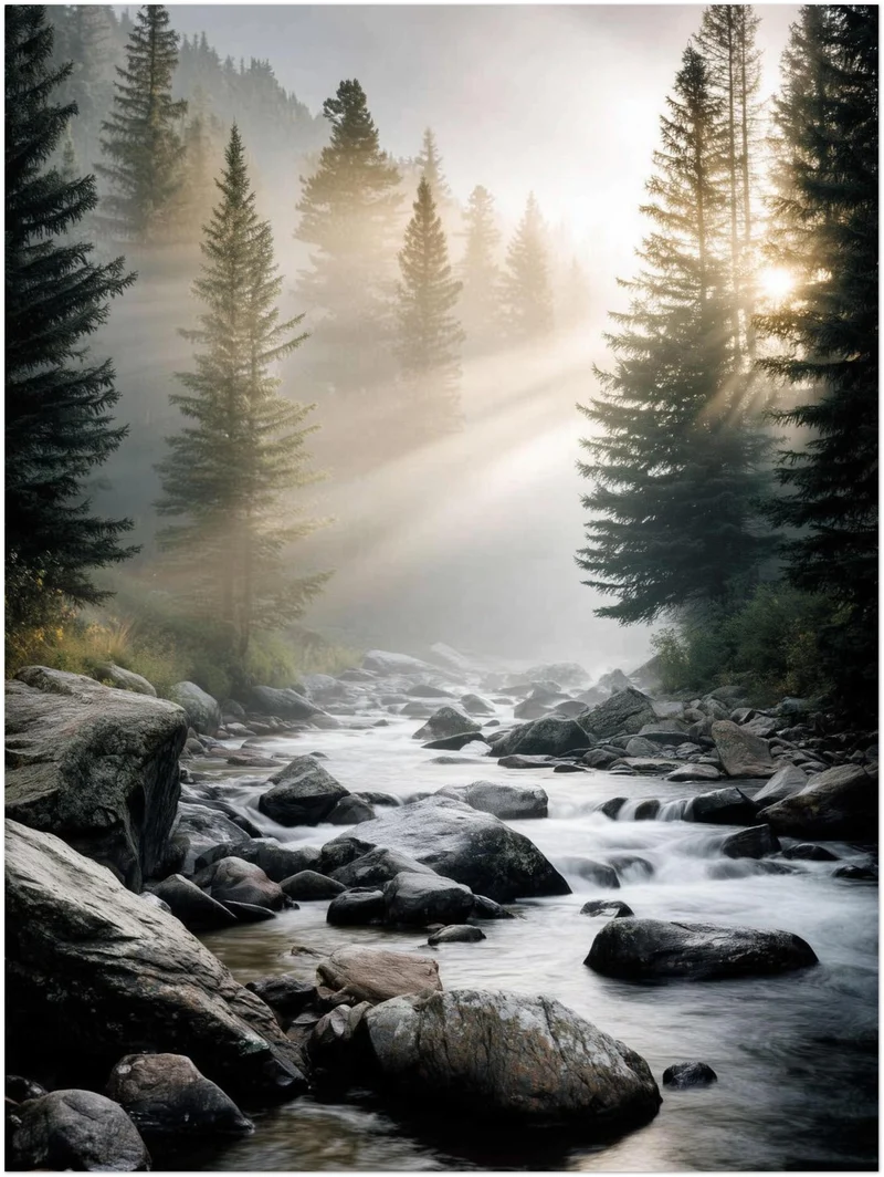 Bach im Morgennebel Leinwandbild