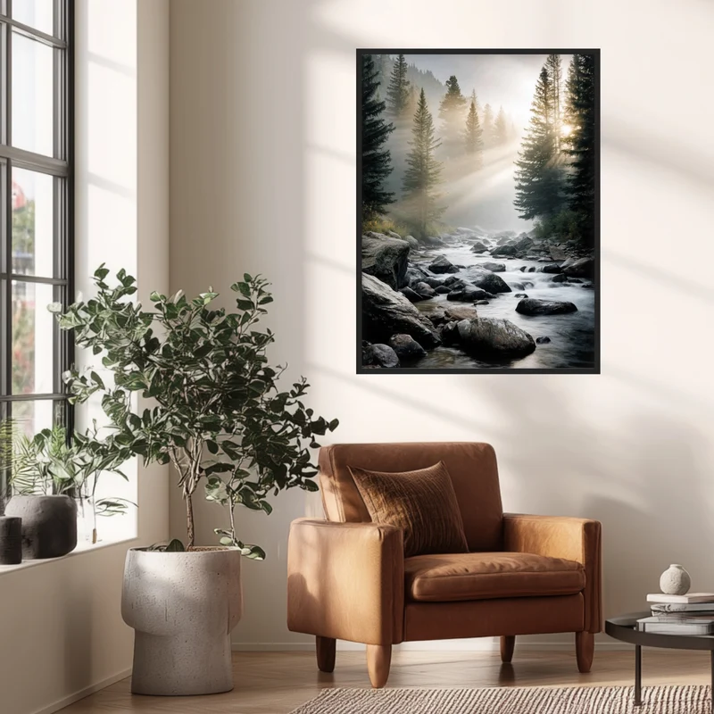 Bach im Morgennebel Poster