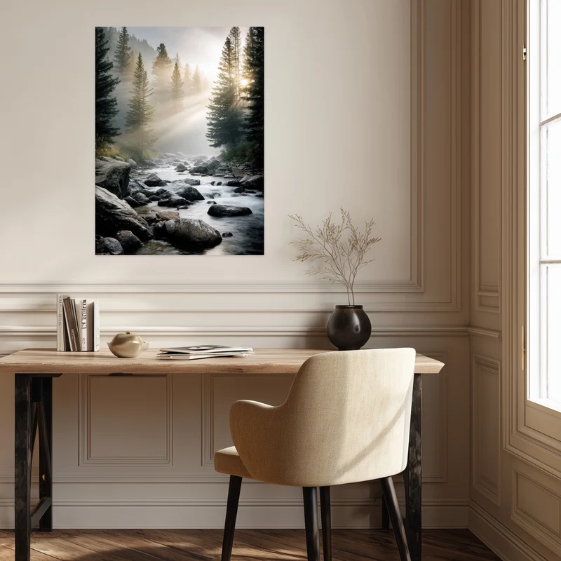 Bach im Morgennebel Poster