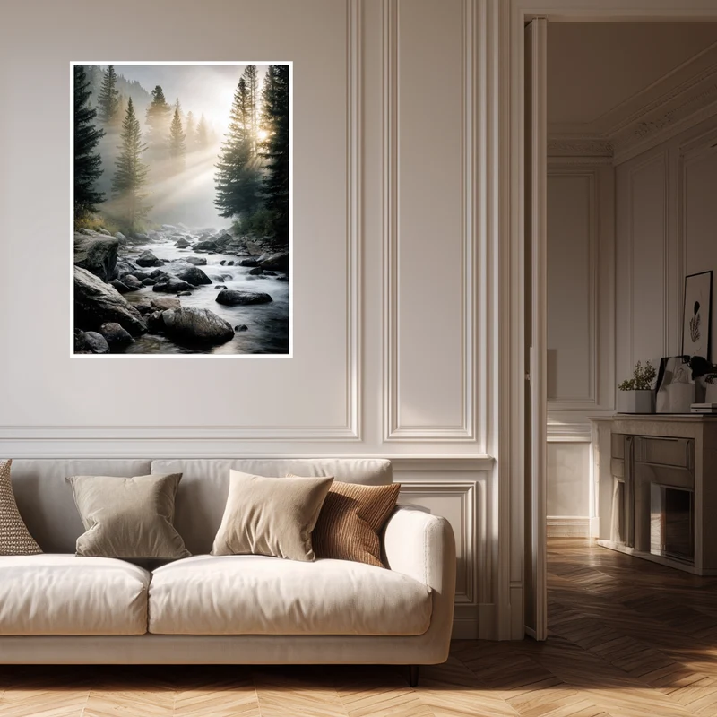 Bach im Morgennebel Poster
