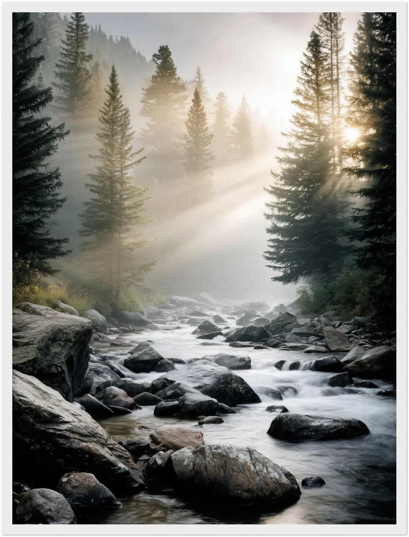 Bach im Morgennebel Poster