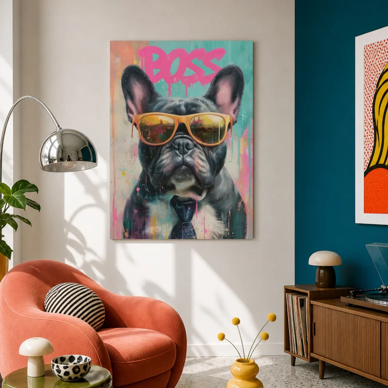 Boss Bulldog mit Stil Leinwandbild