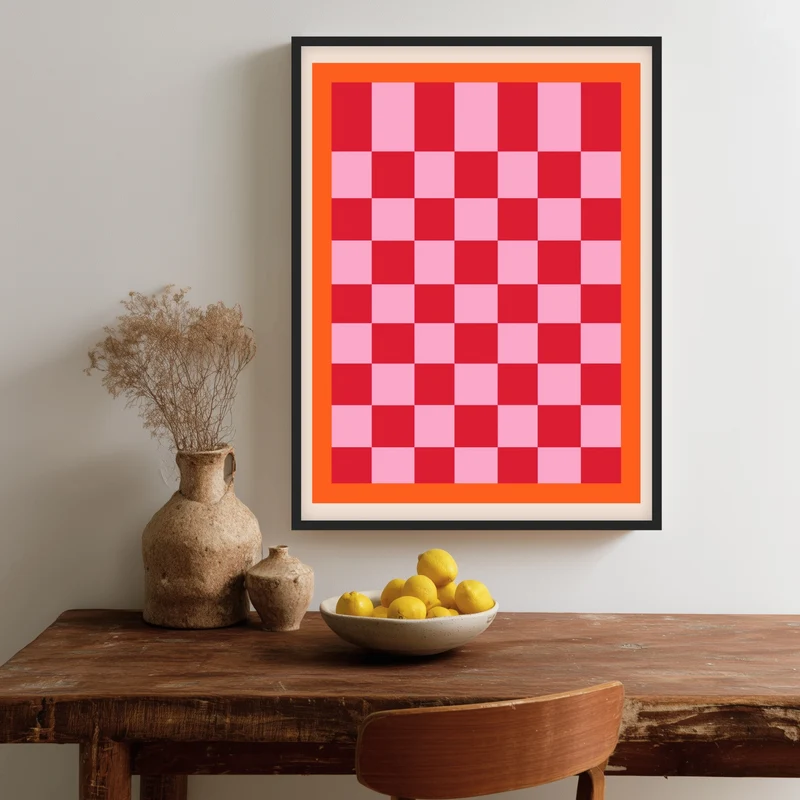 Rosa rotes Schachbrett Poster