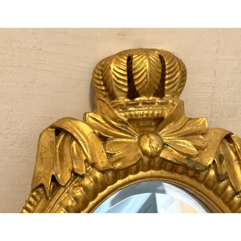Casa Padrino Barock Wandspiegel Oval Gold 40 x H. 80 cm - Spiegel mit Krone und Schleife - Ausstellungsstück