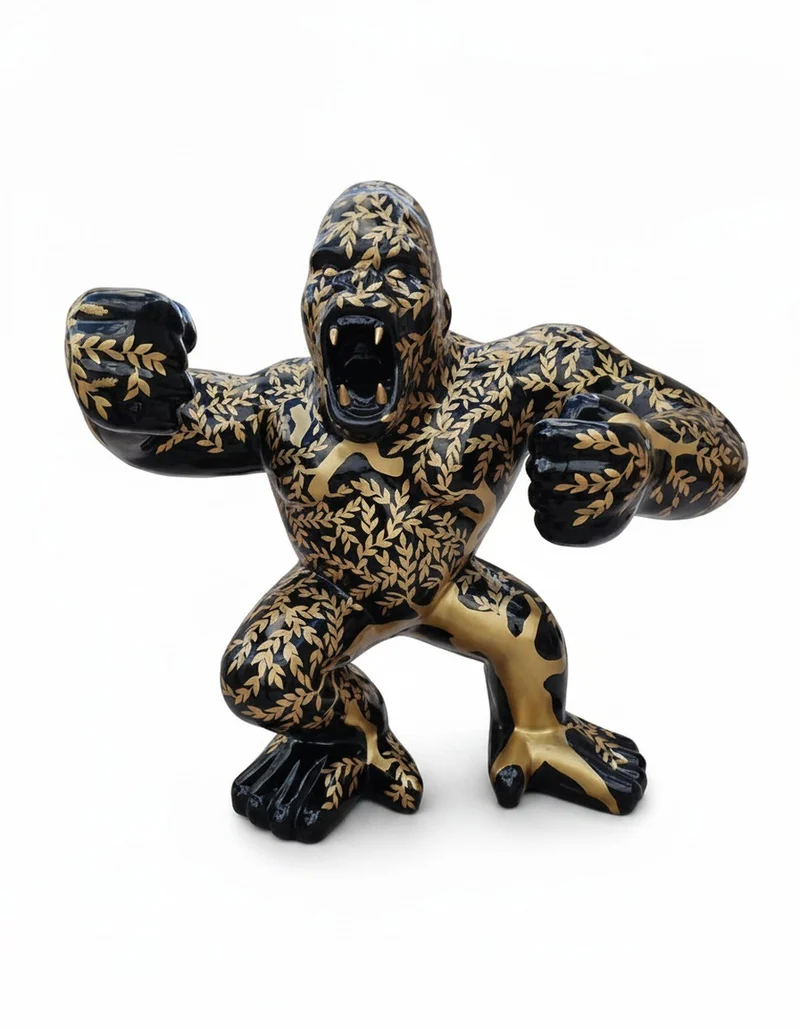 Casa Padrino Luxus Deko Skulptur Affe Kong Wütende Gorilla Hindi H. 100 cm - Riesige Gartenskulptur - Lebensgroße Skulptur - XXL Deko Skulptur - XXL Deko Figur