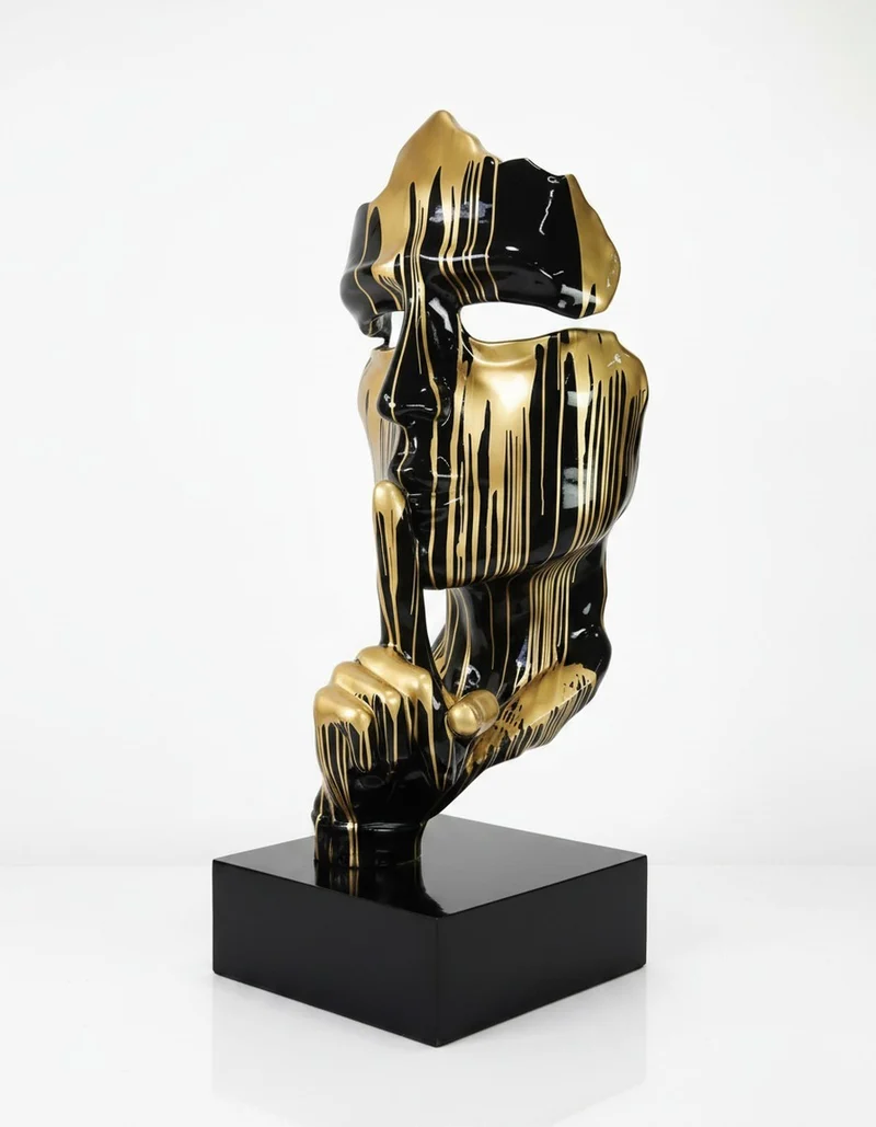Casa Padrino Luxus Deko Skulptur Statue Gold Silberne Trash Gesichtsmaske H. 170 cm - Riesige Gartenskulptur - Lebensgroße Skulptur - XXL Deko Skulptur - XXL Deko Figur