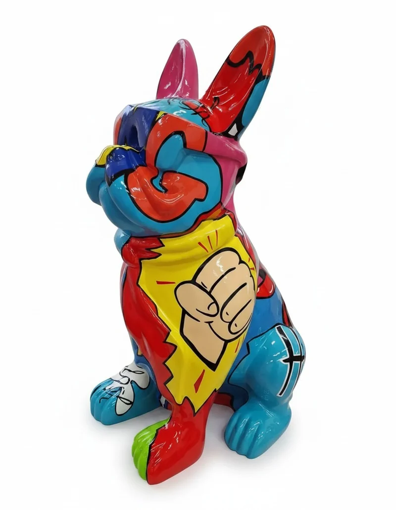 Casa Padrino Luxus Deko Skulptur Hund Bulldogge Brille Krawatte Comics H. 120 cm - Riesige Gartenskulptur - Lebensgroße Skulptur - XXL Deko Skulptur - XXL Deko Figur