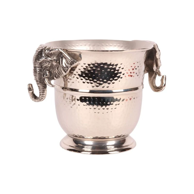 Casa Padrino Luxus Weinkühler Silber Ø 24 x H. 22 cm - Sektkühler mit Elefantenkopf Griffen