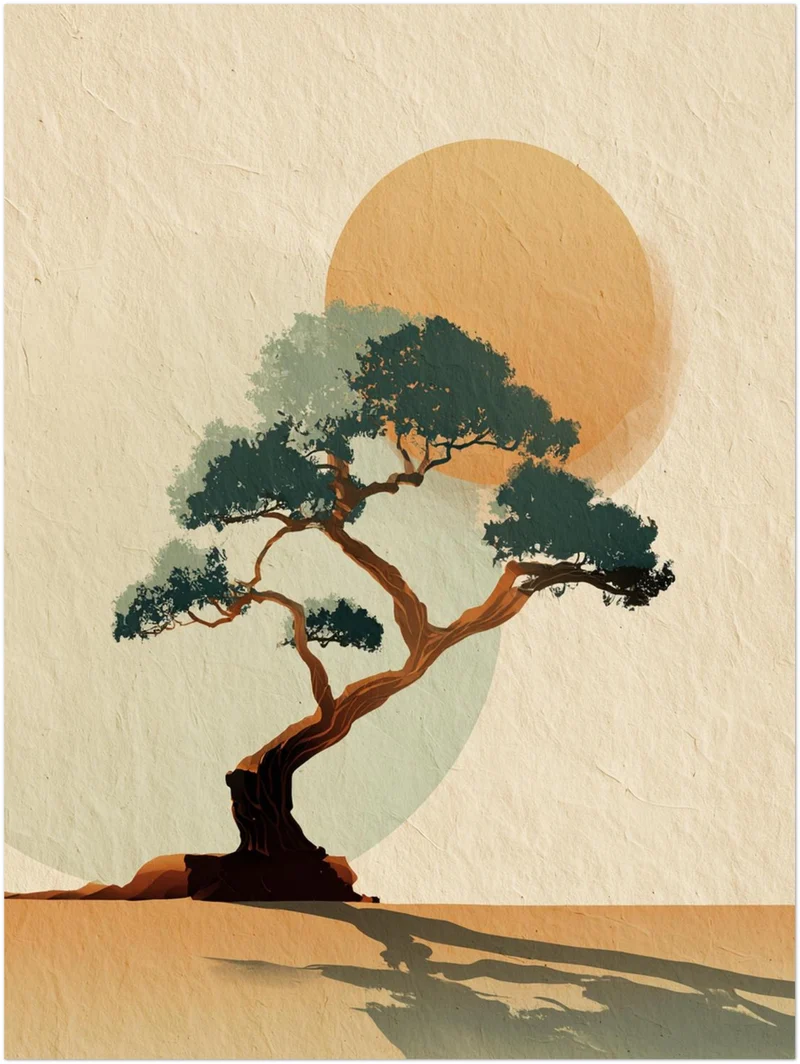 Bonsai Baum mit Sonne Leinwandbild