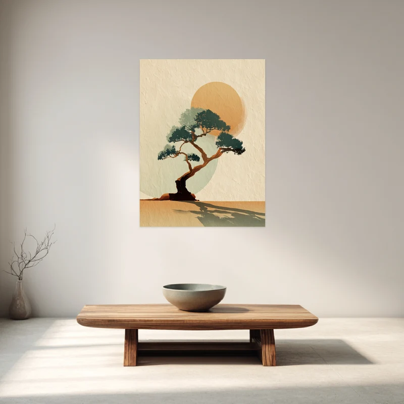 Bonsai Baum mit Sonne Leinwandbild