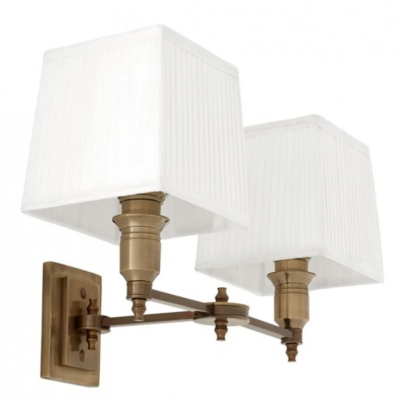Eichholtz Wandleuchte Lexington Double Antik Messing 40 x 23 x H. 27 cm - Doppelte Wandlampe mit Lampenschirmen