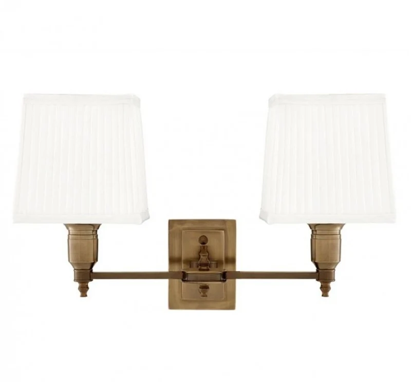 Eichholtz Wandleuchte Lexington Double Antik Messing 40 x 23 x H. 27 cm - Doppelte Wandlampe mit Lampenschirmen