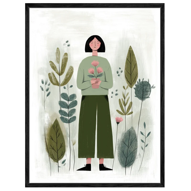 Frau grün Blume Leinwand