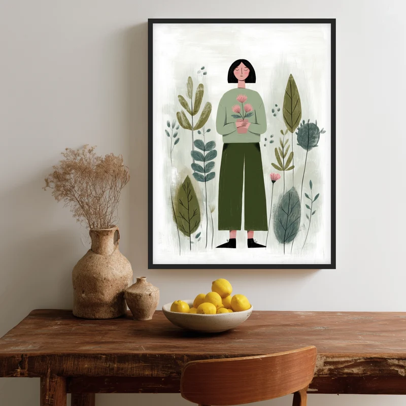 Frau grün Blume Poster