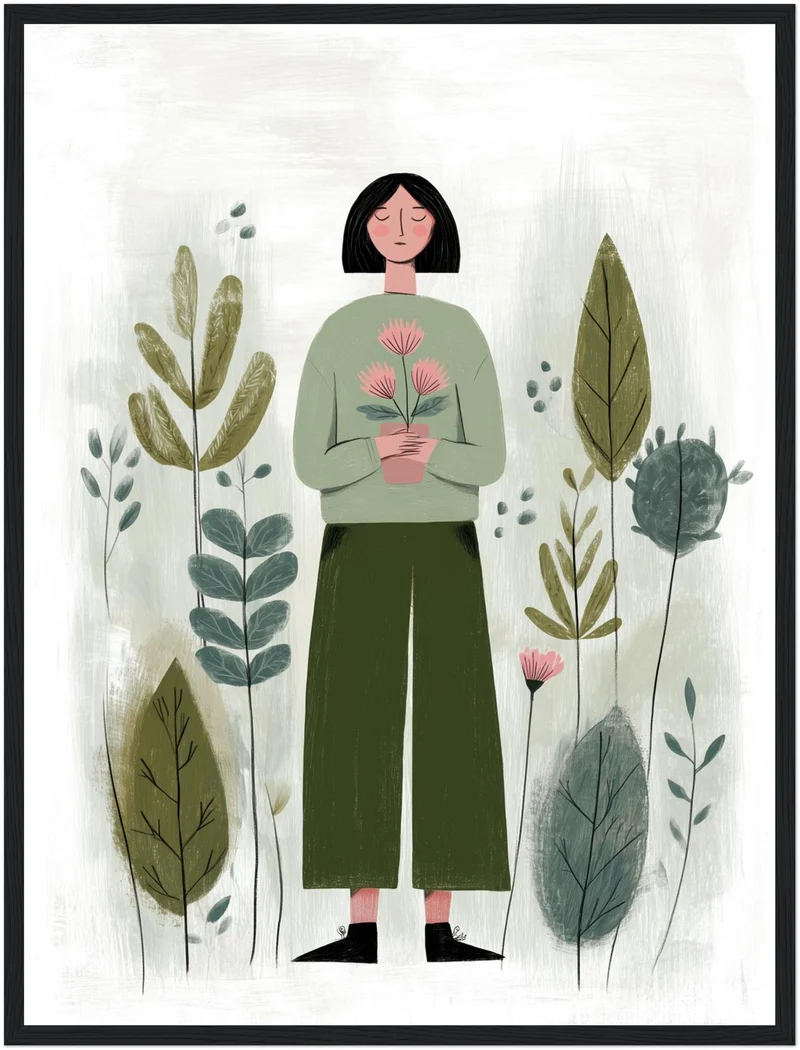 Frau grün Blume Poster