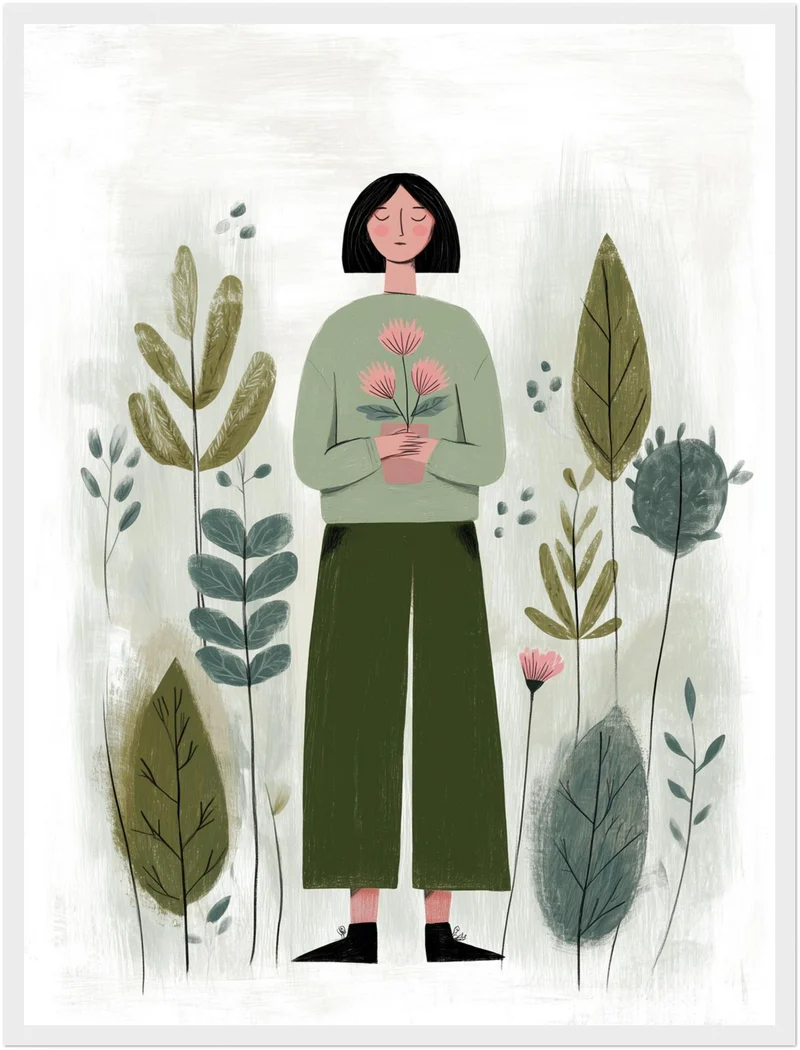 Frau grün Blume Poster