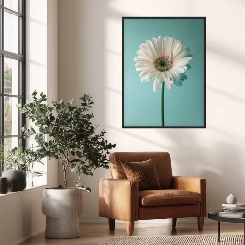 Weiße Gerbera auf Türkis Poster