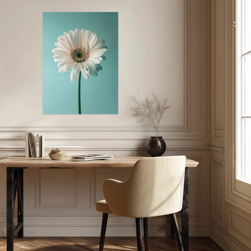 Weiße Gerbera auf Türkis Poster