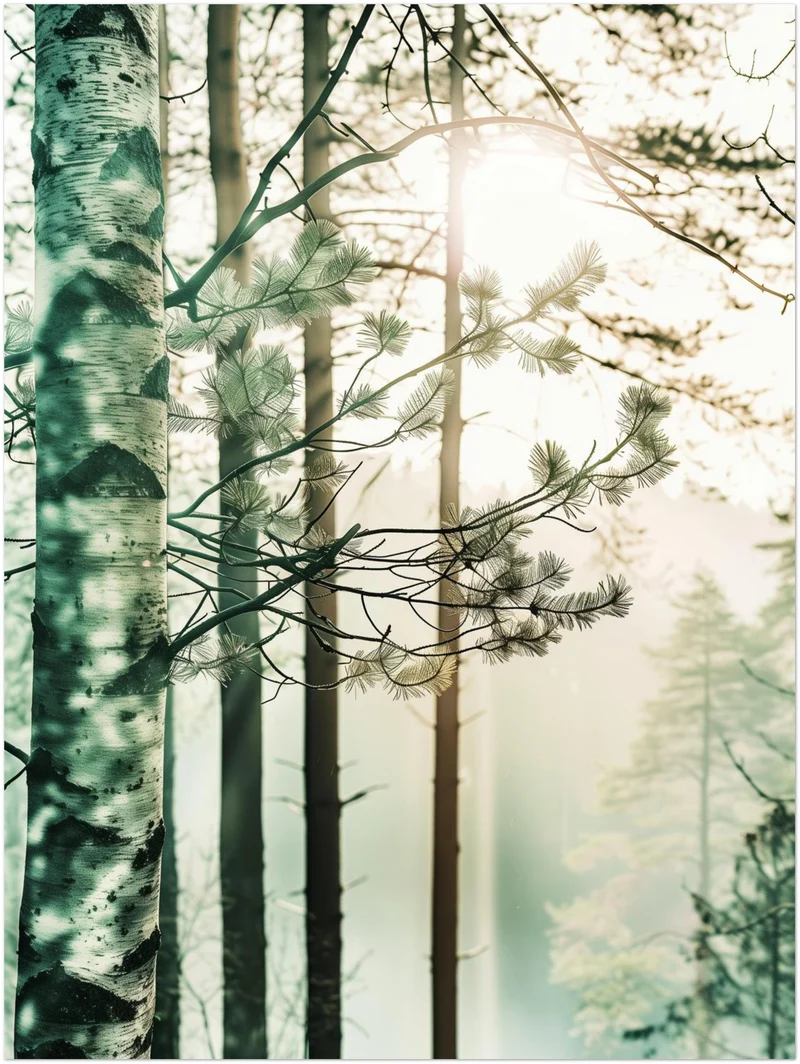 Birkenwald im Morgennebel Leinwand