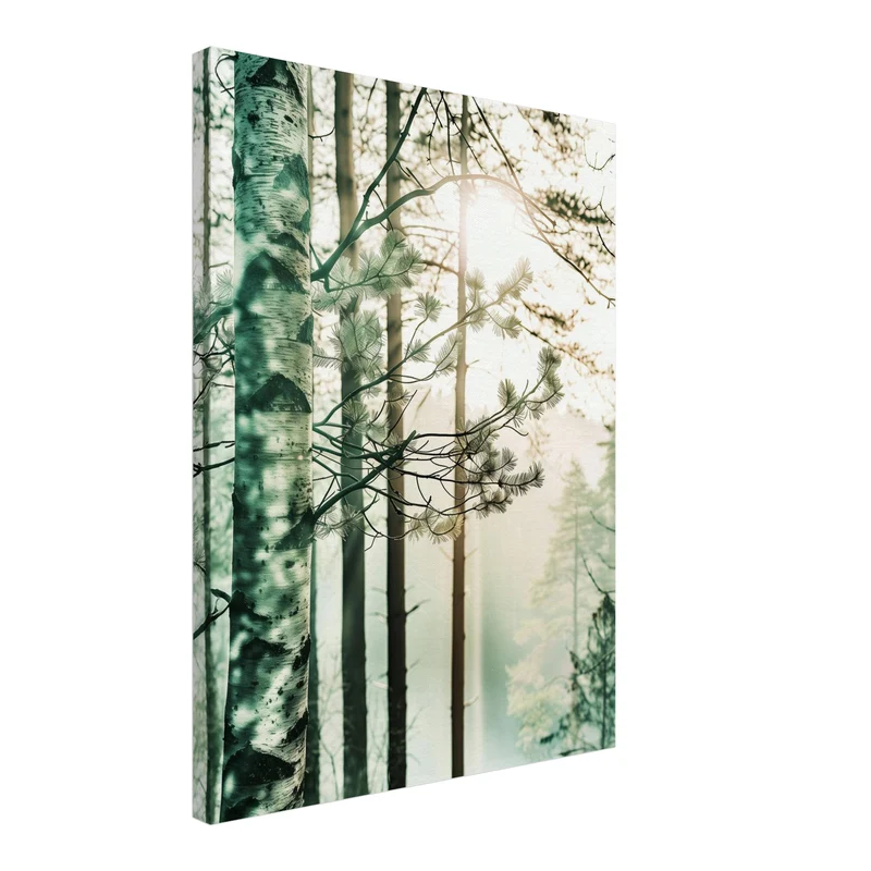 Birkenwald im Morgennebel Leinwand