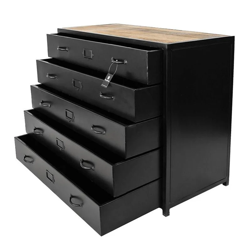Casa Padrino Industrie Stil Schubladenkommode Schwarz / Braun 100 x 45 x H. 80 cm - Metall Kommode mit 5 Schubladen