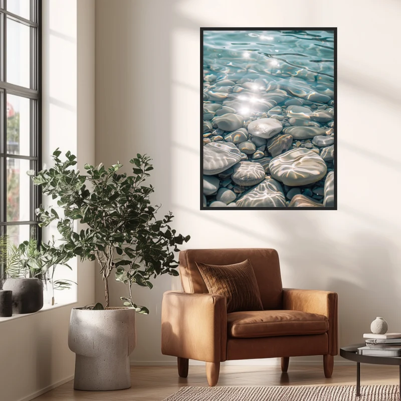Kieselsteine im klaren Wasser Poster