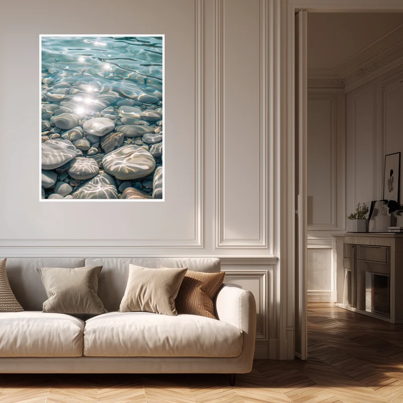 Kieselsteine im klaren Wasser Poster