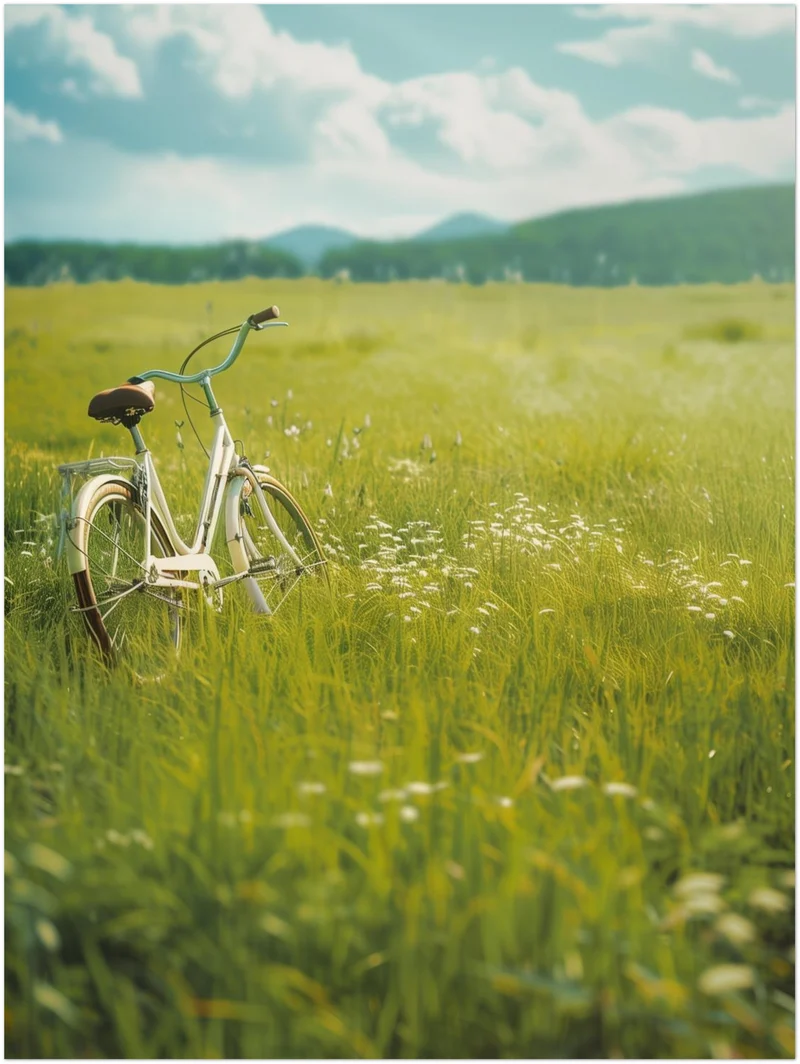 Fahrrad auf Blumenwiese Leinwand