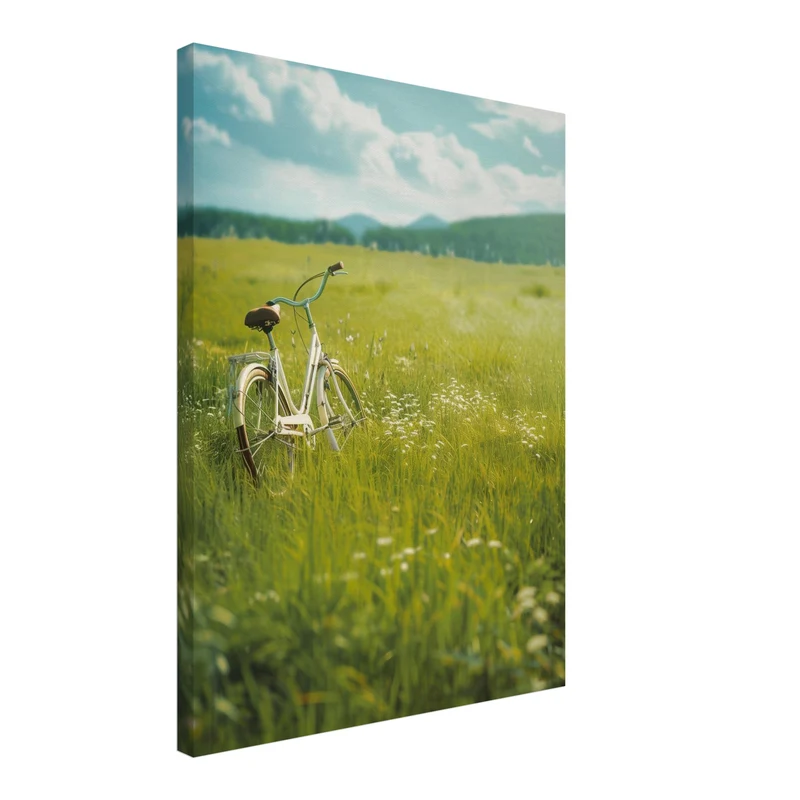 Fahrrad auf Blumenwiese Leinwand