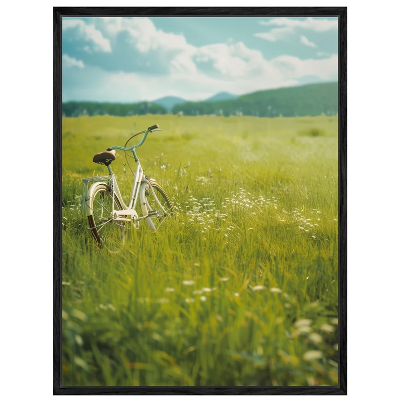 Fahrrad auf Blumenwiese Leinwand
