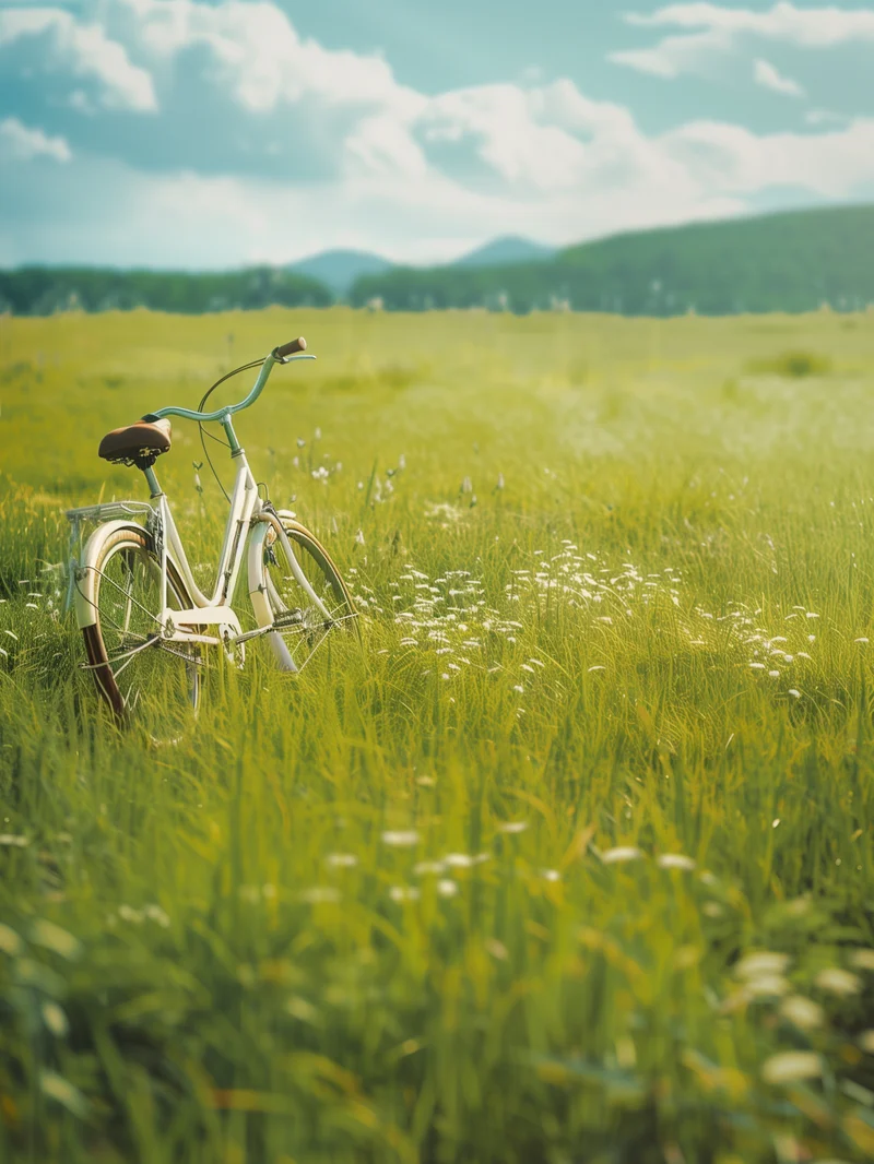 Fahrrad auf Blumenwiese Poster