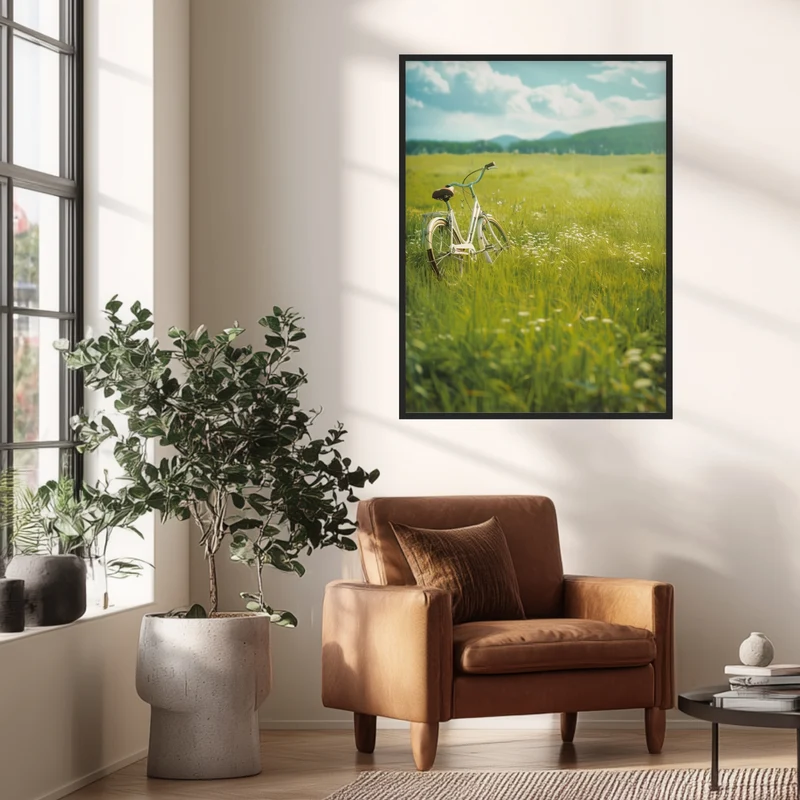 Fahrrad auf Blumenwiese Poster