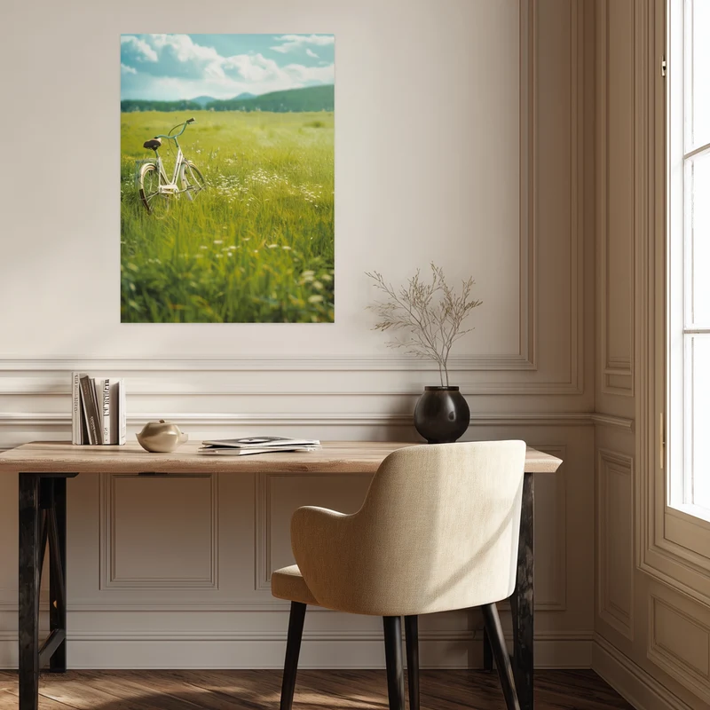 Fahrrad auf Blumenwiese Poster