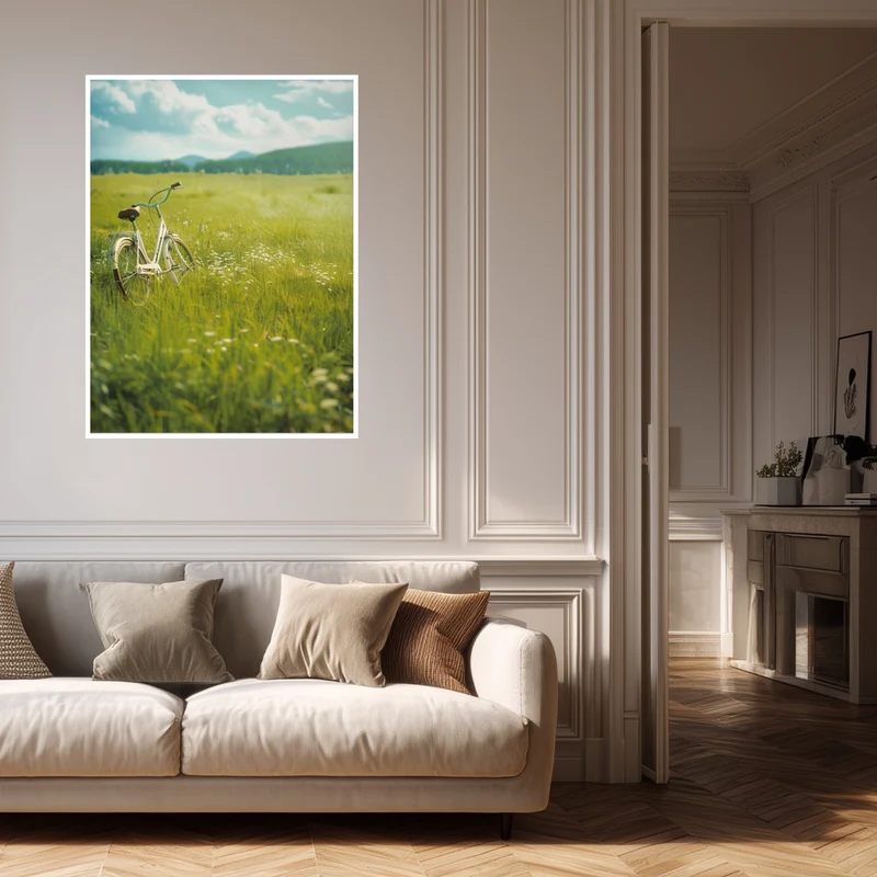 Fahrrad auf Blumenwiese Poster