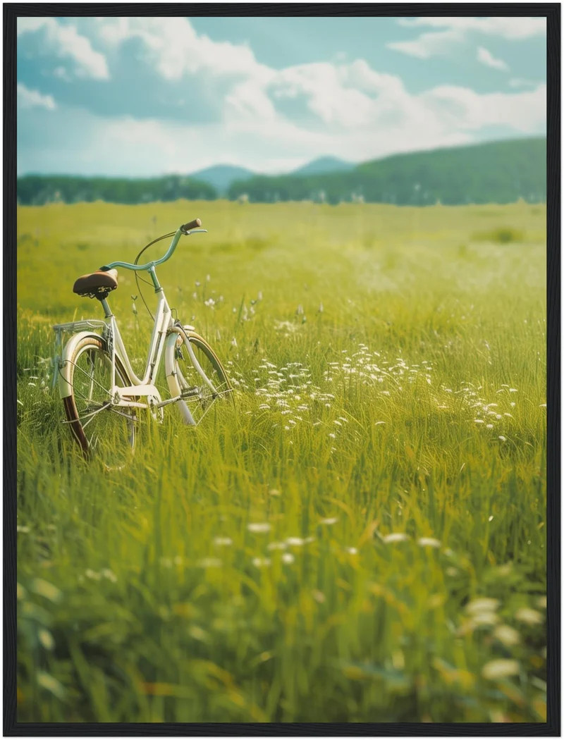 Fahrrad auf Blumenwiese Poster