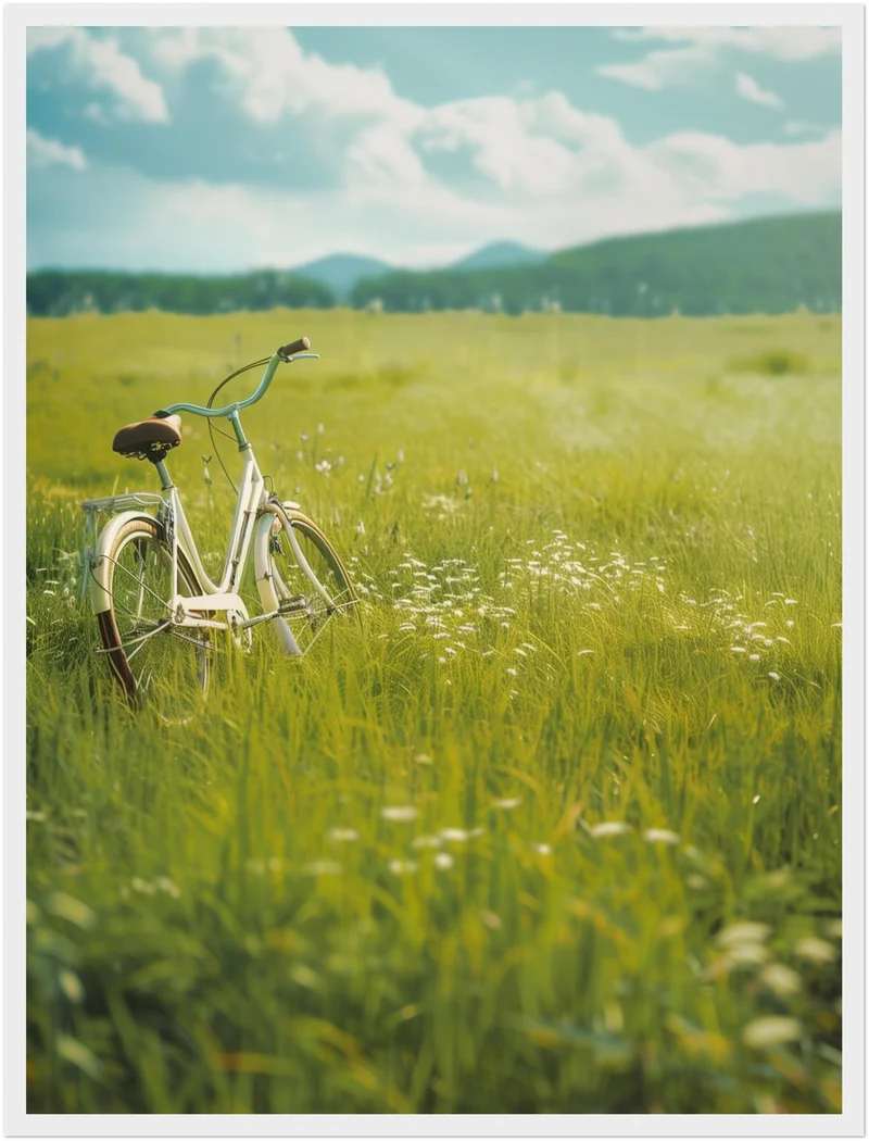 Fahrrad auf Blumenwiese Poster