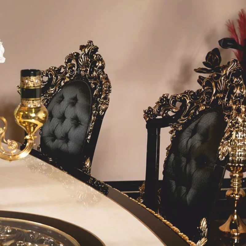 Casa Padrino Luxus Barock Esszimmer Stuhl Schwarz / Gold H. 110 cm - Handgefertigter Barockstil Stuhl - Barock Esszimmer Möbel