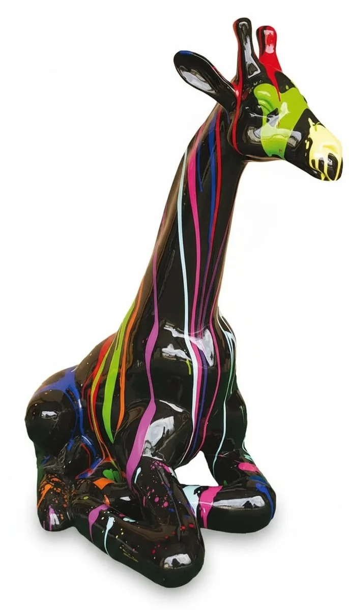 Casa Padrino Luxus Deko Skulptur Giraffe Sitzend Trash H. 80 cm - Deko Skulptur - Deko Figur - Tierfigur - Gartendeko